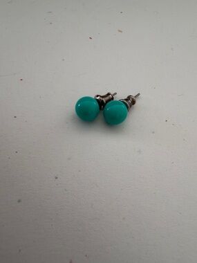 Turquoise Dome Stud Earrings - Teal Round Resin Posts